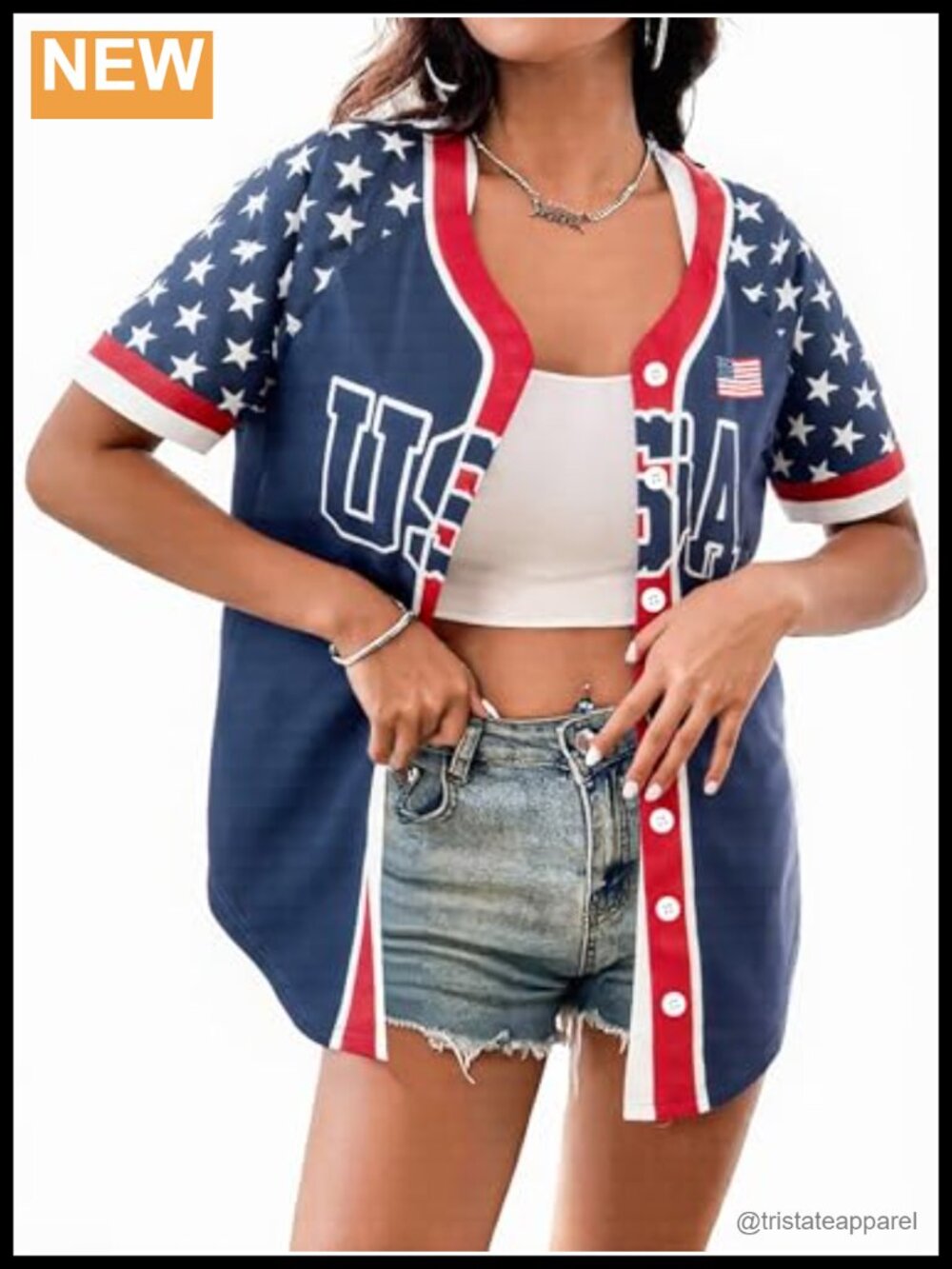 Patriotic American Flag Stars Button Down Shirt 4th of July USA Jersey